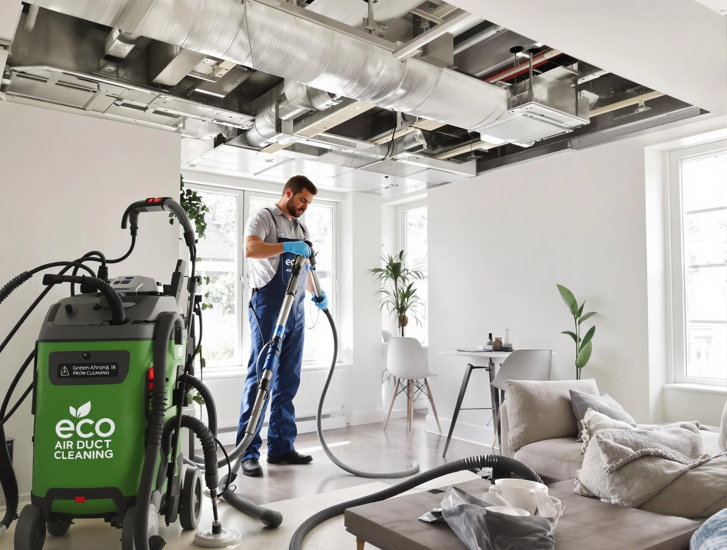 Atlanta Air Duct Cleaning technician performing eco-friendly duct cleaning using sustainable methods in Atlanta