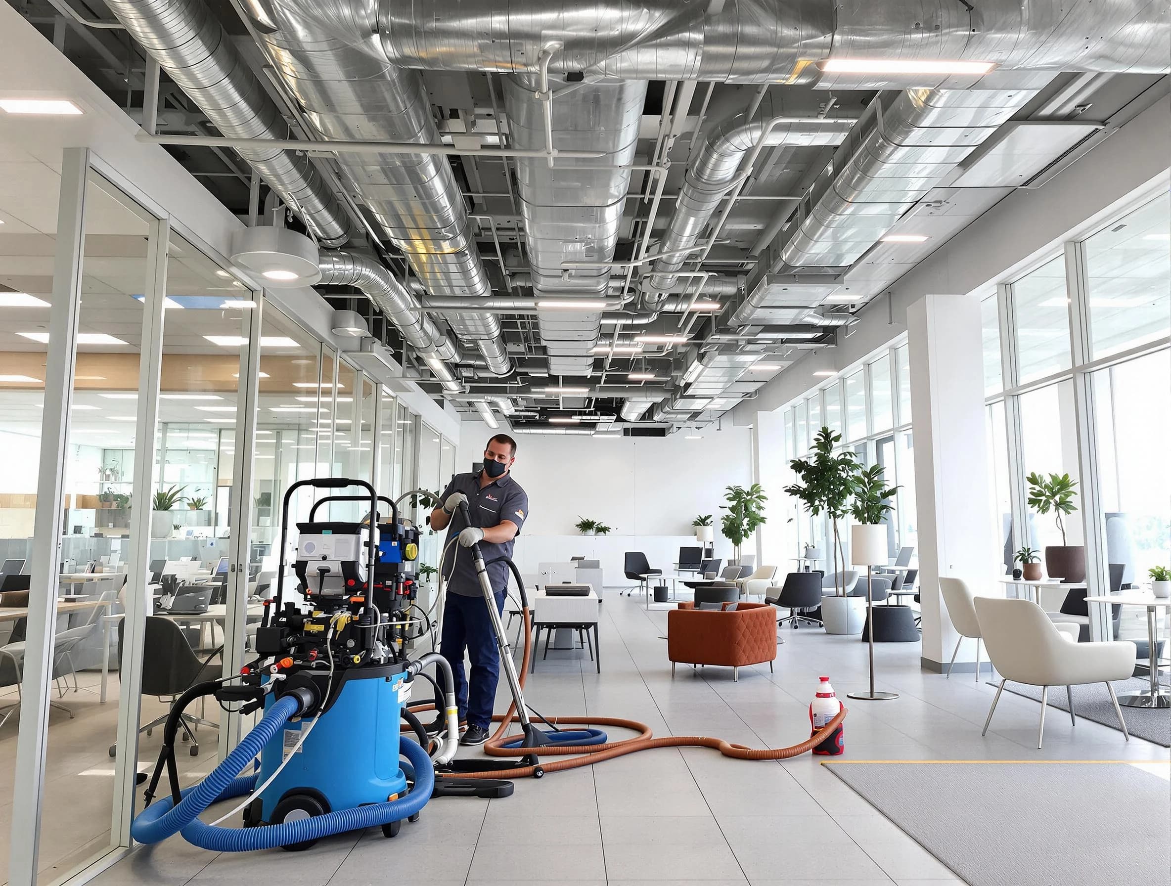 Atlanta Air Duct Cleaning team conducting comprehensive commercial duct cleaning at a business location in Atlanta