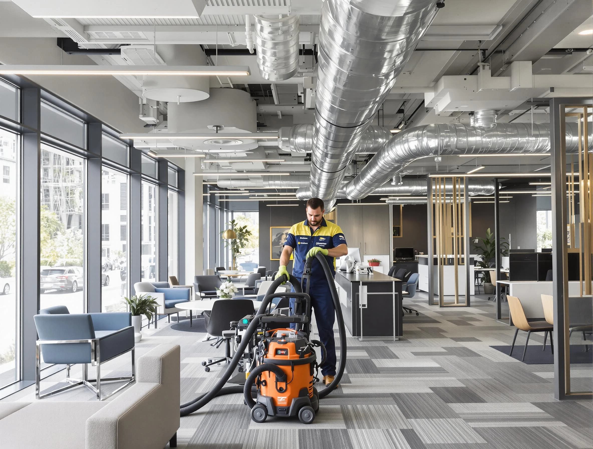 Atlanta Air Duct Cleaning team performing thorough commercial duct cleaning at a Atlanta business center
