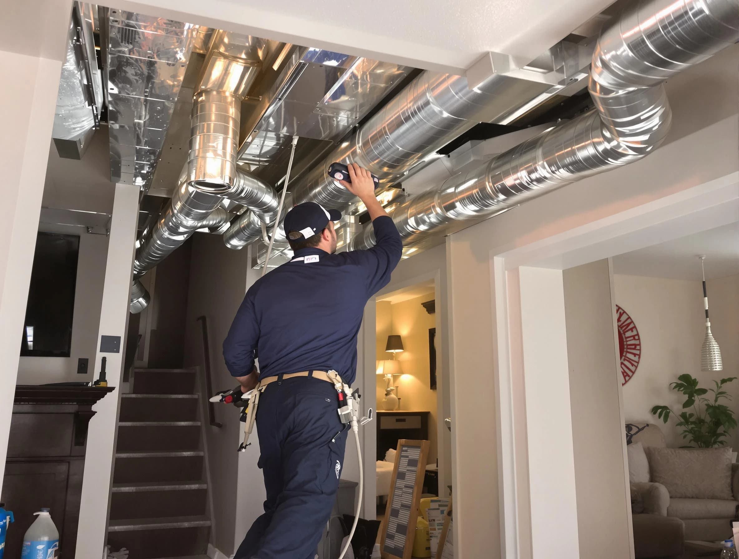 Atlanta Air Duct Cleaning expert performing specialized duct cleaning in a mobile home in Atlanta
