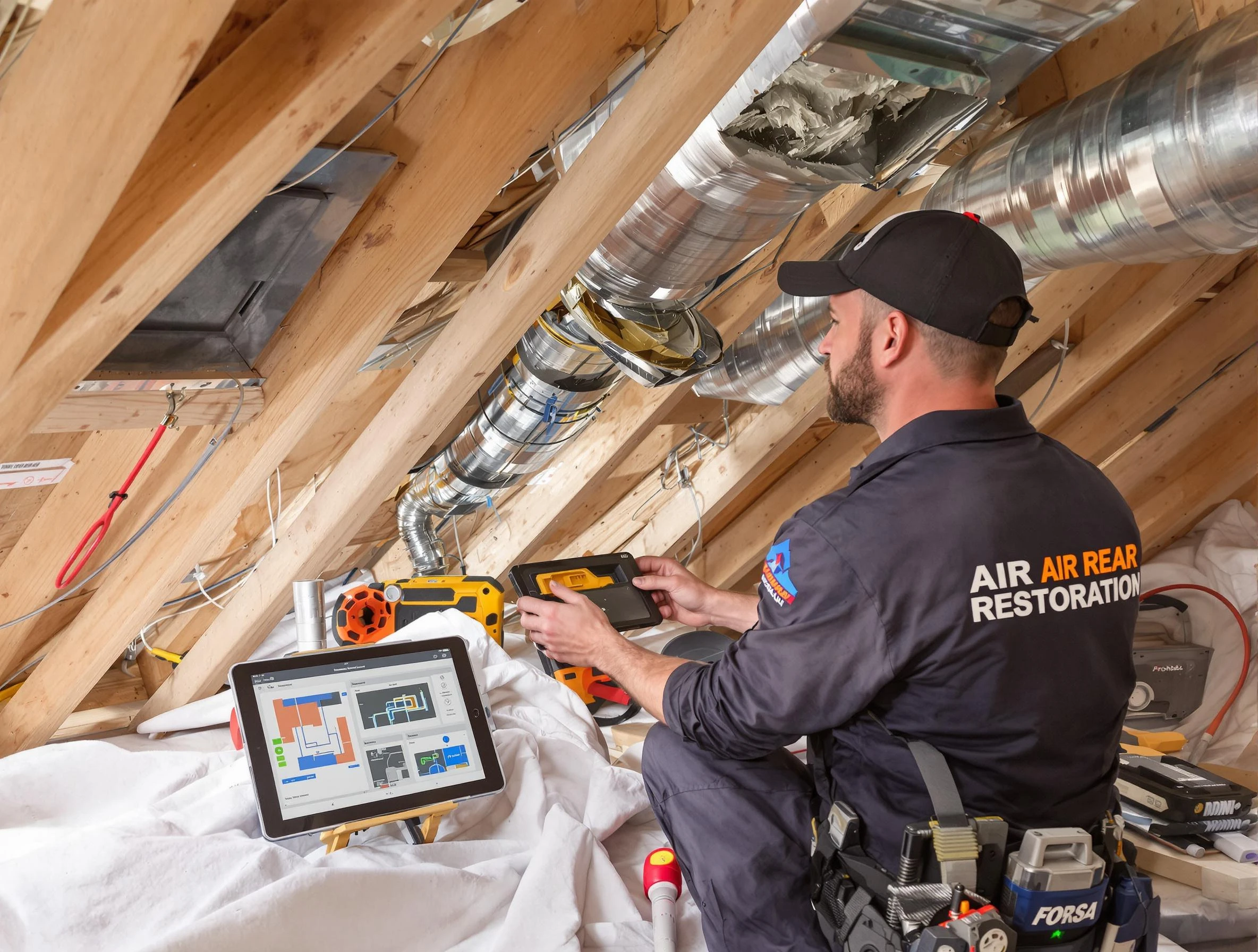 Atlanta Air Duct Cleaning technician performing precise duct repair work in Atlanta